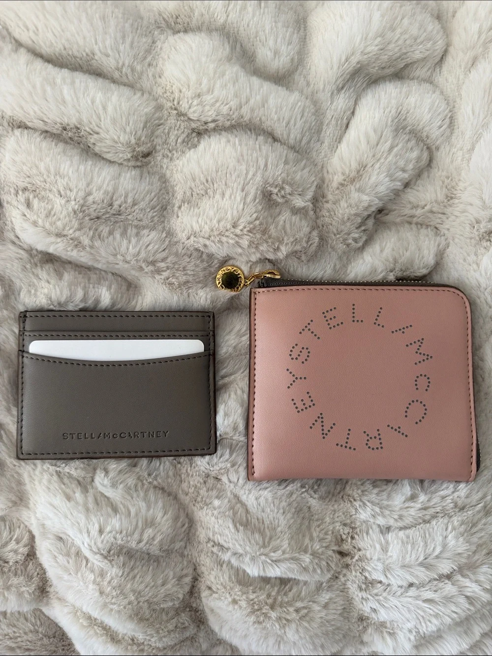 Stella McCartney Rose Pink Zip Wallet with Taupe Card Holder